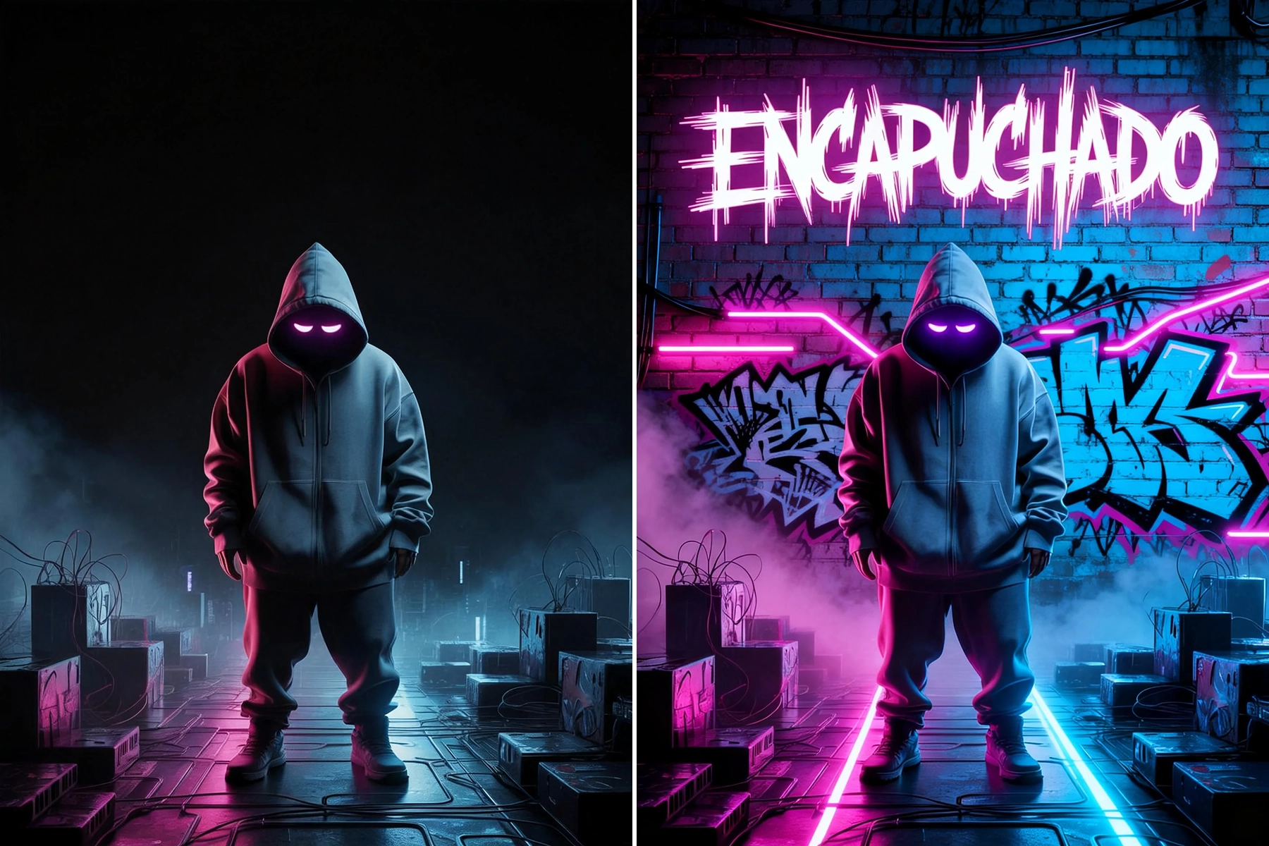 Neon album cover with graffiti art